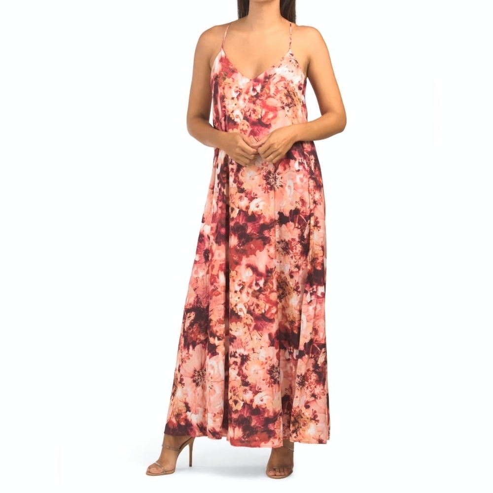 Nicole Miller Woman's Floral Maxi Dress Boho Summer Wedding Guest Size L